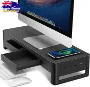 Monitor Stand Riser 2 Drawers Wireless Charger 4 USB Ports