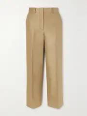 [BRIONI] BRIONI - Cotton, Linen And Silk-blend Twill Straight-leg Pants - Tan - IT46 IT 46 Brown