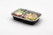 32oz 2 compartments Rectangular Plastic Microwaveable Food Container 150 sets/cs