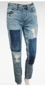 AMERICAN EAGLE HI-RISE VINTAGE SLIM Patchwork DESTRUCTED BUTTON FLY JEANS 20 NWT