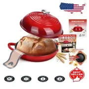 Elegant 6 Quart Cast Iron Dutch Oven for Baking & Roasting, Non-Stick Mat, Red