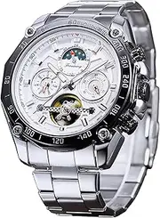 [FORSINING] Mens Tourbillon Automatic Mechanical Self-Wind Luxury Moon Phase Stainless Steel 44mm Big Black Dial Wrist Watch