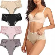 [Intiflower] Period Underwear for Women, Leakproof Period Panties, Lace Menstrual Underwear Breathable & Soft, 4 Mid Waist