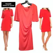 TAHARI Arthur S. Levine NEW THERESA Ruche Double Ring Tie Bell Sleeve Dress 12