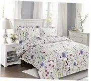 Floral Quilts Set Lightweight Spring Summer Bedspreads Size, Full/Queen Purple