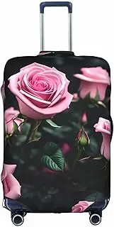 [Pvinnk] pink rose print Print Protective Luggage Cover Elastic Washable Suitcase Protector Travel Gear Protector, White, Medium