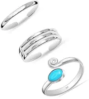 [Charmsy Silver] Charmsy 3Pcs 925 Sterling Silver Toe Rings for Women | Hypoallergenic Adjustable Open Cuff Rings | Classic Summer Beach Foot Ring Jewelry Set, Sterling Silver, No Gemstone