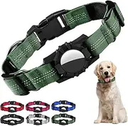 Dog Collar for Airtag, Reflective Adjustable Pet Collar for Apple AirTags, Soft Nylon Dog Collars with Air Tag Holder Case, Durable Apple Airtag Dog Collar Accessories for Medium Dogs (M, Army Green)