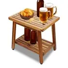 Small Acacia 16 Inches Outdoor Side Table, 2-Tier Sturdy Patio, End Table
