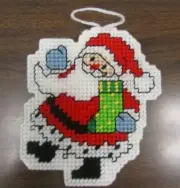 Handmade Plastic Canvas Needlepoint Large Ornament Santa #2