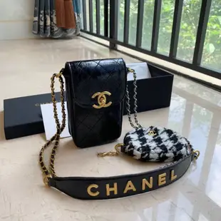 ( 新品現貨）CHANEL 香奈兒 專櫃VIP贈品 荔枝紋系列 鏈條 手機包 單肩 斜跨包 子母包- 超實用-明星同款！