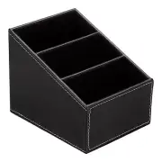 Remote Control Holder, PU Leather Desktop Storage Container, Black