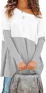 [PRETTYGARDEN] Women’s Causal Loose Sweater Color Block Knit Pullover Off Shoulder Comfy Jumper Tops