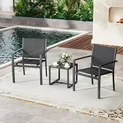 [ADVWIN] Patio Dining Set 3 Pieces, Outdoor Conversation Sets with Tempered Glass Top Table, Garden Bistro Set with Outdoor Wicker Dining Set, Furniture Lounge Chairs Set for Garden, Balcony, Backyard