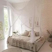 Canopy Bed Curtains with Lights, White Bed Canopy for Girls & Adults | Fits Single, Full, Double, Queen | Curtains from Ceiling or Bed Frame, Canopies & Drapes, Princess Bed