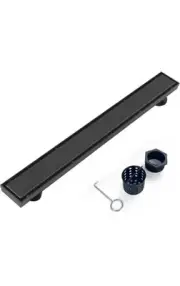 Offset Linear Shower Drain, Black Shower Drain 32 inch with 2-in-1 Tile Insert