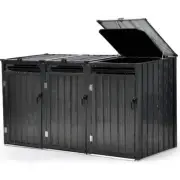 PLANTCRAFT Triple Steel Wheelie Garbage Bin Storage Shed, Enclosure with 3 Openi