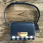 ZAC Zac Posen Earthette Accordion Shoulder Bag Black White Checker NWT $329