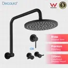WELS Brass Gooseneck Shower Arm 9" ABS Rain Shower Head Set Shower Mixer Black