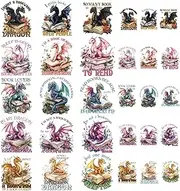 Dragon Iron on Transfer for T Shirts - 30 Sheets Dragon and Book Lovers DTF Transfers Ready to Press Iron on Decals Vinyl Design for Hat Bag Clothing DIY Costume Craft