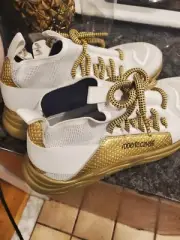 Roberto Cavali Logo-Print White & Gold Sneakers