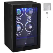 VEVOR Watch Winder, Watch Winder for 4 Men's and Women's Automatic Watches, with 4 Super Quiet Japanese Mabuchi Motors, Blue LED Light and Adapter, Hi