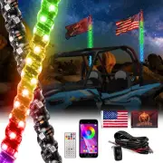 Pair 3FT RGB Whip Lights+Key-on Whip Light Wire For Polaris RZR XP 1000 XP Turbo