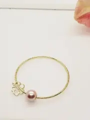 Pink Pearl Hibiscus Flower Charm Bangle Bracelet