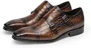 [Generic] Men Formal Dress Shoes Square Toe Slip On Stone Pattern Genuine Leather with Buckle Decoration Pull On for Meeting First Layer Decorate Dress Shoes for Men Men's Leather Shoes