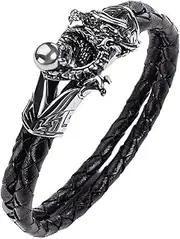 [Longcreek] Dragon Bracelet for Men, Dragon Claw Bracelet for Boys, Viking Dragon Bangle Bracelet, Punk Dragon Ouroboros Cuff Bracelet Jewelry, Dragon Head Braided Leather Bracelet, Claw Bead Wristband Bracelet