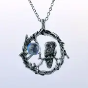 Bohemian Vintage Gothic Owl Moon Stone Pendant Necklace
