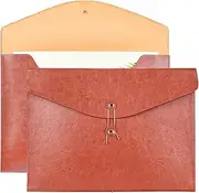 VANRA 1 Piece Leather File Folders Office Document Holder File Envelope A4 Letter Size Filing Folder with String Tie Closure (Brown)