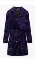 New Zara Sequin Glitter Purple Ruched Blazer Mini Dress Festive SZ Med