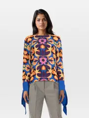 Abstract Patterned Tie Detail Blouse