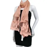 NWT Simonetta Whimsy Lagenlook Gauzy Lace Trim Rectangular Scarf Peach One Size