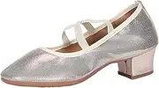 [HOBTEC] Black Character Shoes Slip On X Cross Elastic Strap Character Dance Shoes for Women Ballroom Latin Salsa