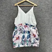 New AX Paris Dress Women 10 White Floral Sheath Short Zipper V-Neck Sleeveless