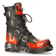 New Rock Red Flame Leather Platform Boots - 591-S16 • Ships in 2-4 Weeks • Go...