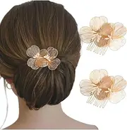 [Ypkia] Pack of 2 Flower Bridal Comb Silver Metal Side Combs Split Teeth Hair Comb Wedding Hair Accessories for Women Girls (Gold)