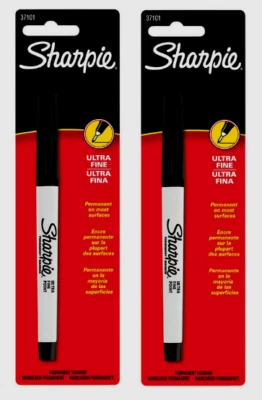 2 Sharpie ULTRA FINE TIP Black PERMANENT MARKER 1pk Water Resist Non-Toxic 37101