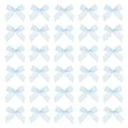 100 Pcs Mini Gingham Ribbon Bows 1.8 Inch Satin Ribbon Bows, Light Blue White