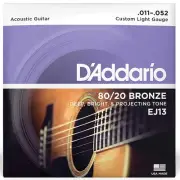 D'Addario EJ13 80/20 Bronze Acoustic Guitar Strings, Custom Light, 11-52