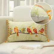 Decorative Toss Pillows Coolest Pillows Birds Embroidered Pillow Cover Pastoral Colorful Lumbar Quality for Sofa Bedroom Livingroom