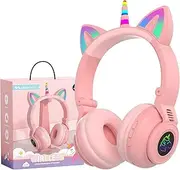 Unicorn Kids Headphones for Girls,Unicorn Bluetooth Headphones Foldable for Girls Toddlers Tablet/ipad/Amazon fire,Light Up Kids Wireless Headphone Birthday Gifts (Pink 2)
