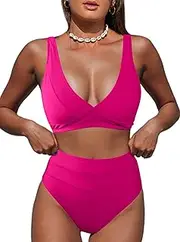 Hilinker Women's Leopard Bikini Swimsuits V Neck High Waisted 2 Piece Bathing Suits