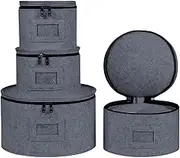 LCSVCCXA 4X Porcelain Storage Containers, Heavy Duty Plate Storage Containers with Lid Plate Organizer for Tableware Cups, Gray, as described