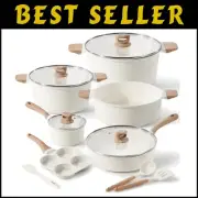 13-Piece Cream White Nonstick Cookware Set Induction Ready - Elegant Granite