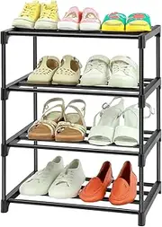 [HITHIM] 4-Tier Free Standing Shoe Racks, Small Shoe Rack for 6-8 Pairs Shoe Storage,Kids Shoe Racks for Small Place,Lightweight Stackable Shoe Shelf Organizer for Closet,Black