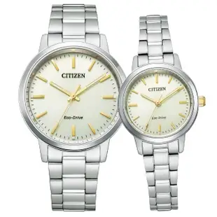 【CITIZEN 星辰】PAIR 對錶光動能鵝黃優雅情侶錶 不鏽鋼錶38.0mm(BJ6541-58P)