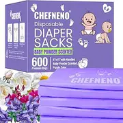 Baby Diaper Bag Disposable (600 Count) Fresh Baby Powder Scented Easy Tie Handles Bulk Diaper Sacks Disposable Dog Poop Waste Bags Cat Litter Clump & Poop Bags Sanitary Pad Waste Bags (600 Bags)